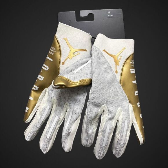 Nike Jordan Vapor Knit 4.0 Metallic Football Receiver Gloves White Gold size M - Picture 1 of 10